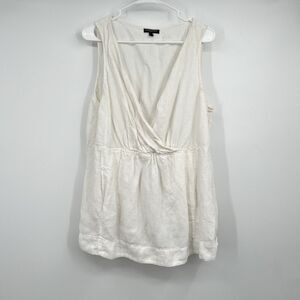 Eileen Fisher Linen Blend Babydoll 1X White Blouse Pockets Lagenlook Boho Hippie